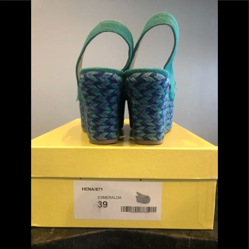 Castaner Green/Blue Frayed Edge Espadrilles